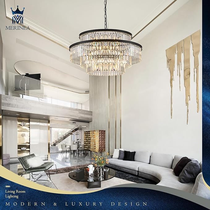 Large Black Crystal Chandeliers 20 Lights 31" Luxury 4-Tier K9 Crystal Lighting Modern Round Ceiling Pendant Light Fixture for Foyer Staircase Living Room Dining Room