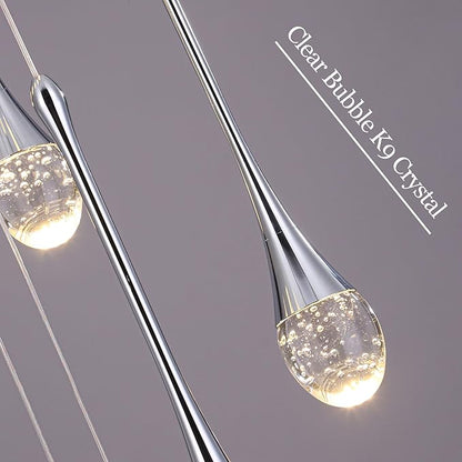 Modern Crystal Chandelier 7-Lights Chrome, H60'' High Ceiling Spiral Dimmable LED Bubble Crystal Raindrop Light Fixture for Foyer Entryway Dining Room Remote Control