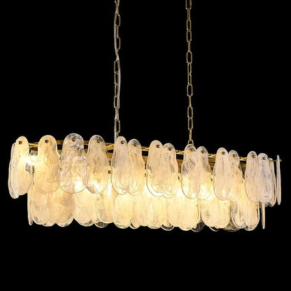 Modern Rectangle Glass Chandelier, 43.31 Inch Gold Luxury Crystal Pendant Light, 12-Light Oval Cloud-Shaped Fixture for Island Lights Dining Room, Living Room, E12 Socket