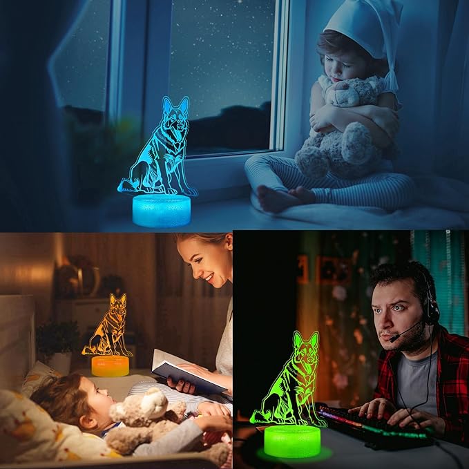 German Shepherd Dog Night Light, 16 Colors Changing, Remote Control with Timer, RGB Flashing Mode and Dimmable, Dog Lamp for Christmas Birthday Decor