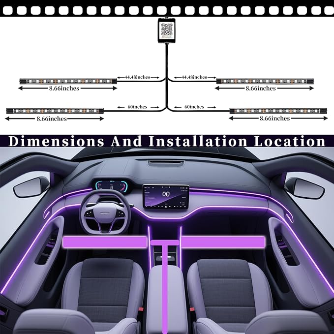DIBMS RGB Car Strobe Safety Lights with Remote,Interior LED Light for Car Accessories Women Men Husband Birthday Gift APP Control with USB Port Music Sync Color Change for Truck Decor 12V Dashboard