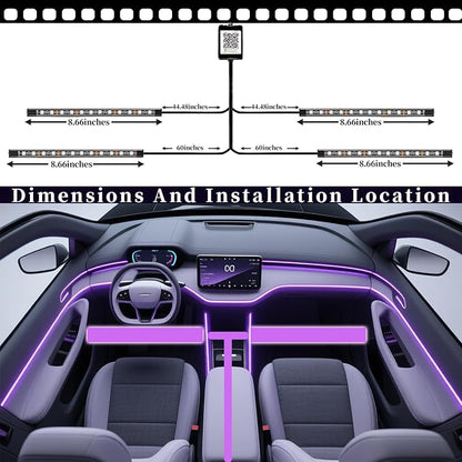 DIBMS RGB Car Strobe Safety Lights with Remote,Interior LED Light for Car Accessories Women Men Husband Birthday Gift APP Control with USB Port Music Sync Color Change for Truck Decor 12V Dashboard