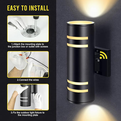 Outdoor Wall Lights 2 Pack, Dusk to Dawn Exterior Wall Light Fixtures, IP65 Waterproof Porch Lights Outdoor, Modern Black E26 Wall Sconce with LED Bulbs Included, 13 Inch (2, Black)