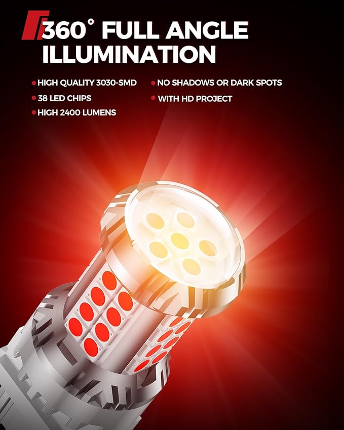 Torchbeam Newly Upgraded 3157 Red LED Bulb, LED Brake Tail Light Bulbs, 600% Brighter 3056 3057 4057 4157 3457 Brake Stop High Mount Stop Tail Taillights with HD Lens for Cars, Non-polarity, 2 Pack