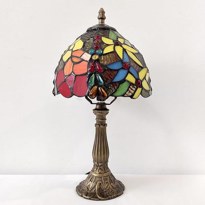 Small Tiffany Table Lamp 3-Way Tiffany Style Desk Lamp Stained Glass Antique Light Home Bedroom Bedside Lamp Retro Reading Decoration Lamps (Small Crushed Flowers Style)