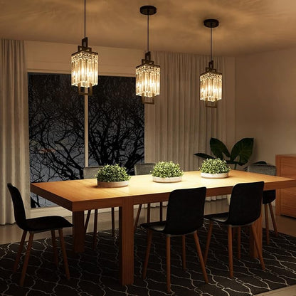 Modern Black Pendant Light Fixtures for Kitchen Island and Dining Room, Industrial Small Hanging Crystal Chandelier Light Fixture for Bedroom Entryway Living Room Foyer Hallway 3-Pack