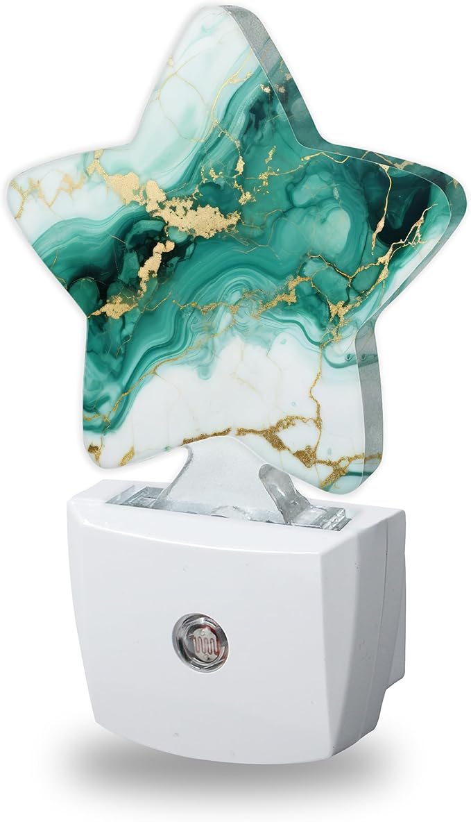 Green Gold Marble Night Lights Plug Into Wall Decorative,Modern Abstract Sleep Friendly Lamp, Energy Efficient Dusk-to-Dawn Sensor Nightlights for Kid Bedroom Nursery Bathroom
