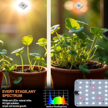 Panel Grow Light for Indoor Plants, 20W Ultra-Thin Full Spectrum LED Grow Light for Shelf & Cabinet, Dimmable with 6/12/16H Timer, Daylight White, 1-Pack