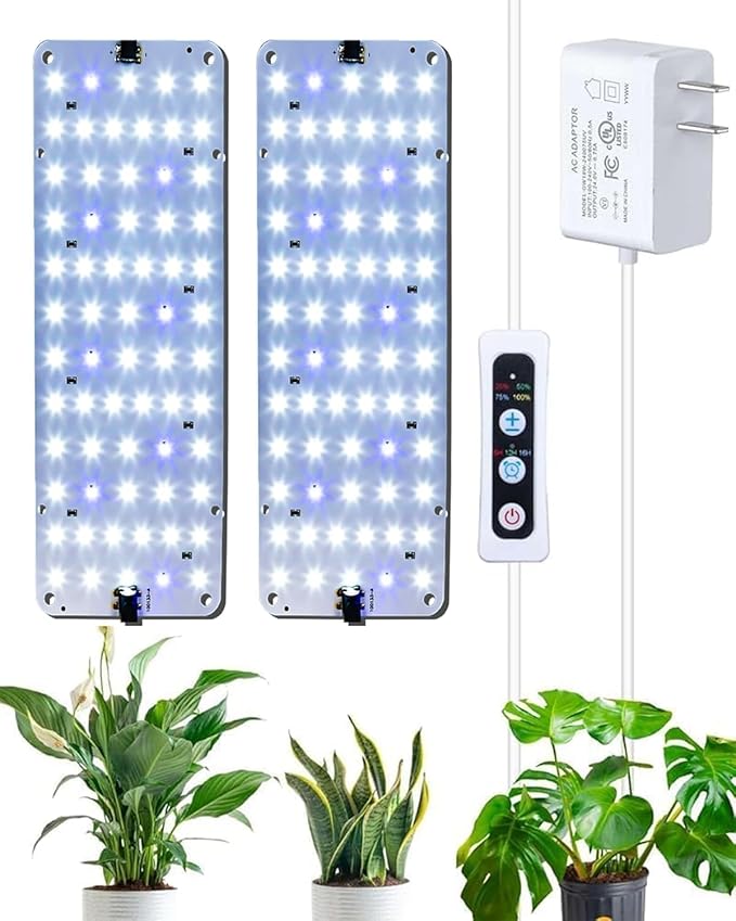 Panel Grow Light for Indoor Plants, 20W Ultra-Thin Full Spectrum LED Grow Light for Shelf & Cabinet, Dimmable with 6/12/16H Timer, Bluish White, 2-Pack