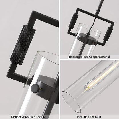 Black Pendant Lights,Modern Glass Pendant Lights Kitchen Island,21.6'' Farmhouse Kitchen Pendant Lighting Over Island for Dining Table,Bathroom,Bedroom,Included E26 Bulb