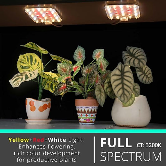 Full Spectrum LED Grow Light for Indoor Plants, 2 Panels 10W with 6/12/16h Timer Dimmable Plant Lights for Flower Veg Plant Growth USB, Warm White, 2-Pack