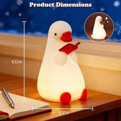 Funny Night Light for Kids, Reading Goose Silicone Night Light, Dimmable Bedside Lamp with Timer, LED Squishy Rechargeable Lamp, Cute Animal Decor Gift for Toddler Boys Girls Nursery Bedroom (Goose)