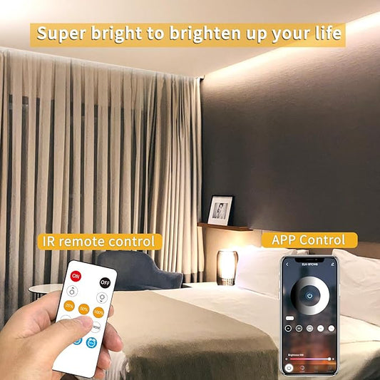 COB LED Strip Lights 3000K 65.6ft DC 24V Dimmable White Flexible LED Tape Light for Bedroom, with Remote and app Control LED Tape Lights CRI90+,forLiving Room, Shelf, Cabinet Home Decoration