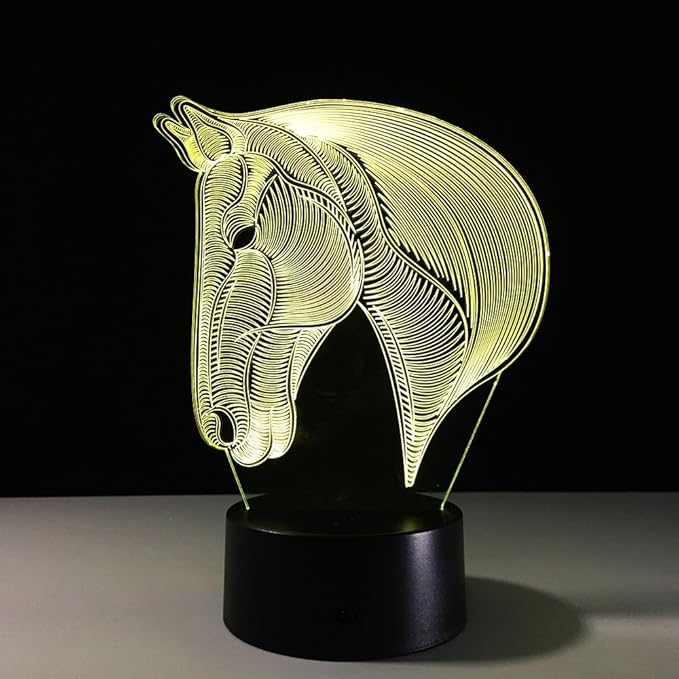 Ticent 3D Lamp Illusion Animal Horse LED Desk Table Night Light, 7 Color Touch Lamp for Kiddie Kids Children Holiday Gift Home Office Childrenroom Theme Decoration