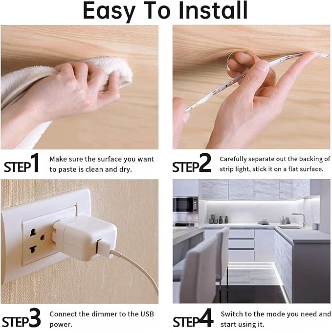 Motion Sensor LED Light Strip, Strip Light USB Powered 16.4ft, Day Night Modes & Dimming Brightness, Adhesive Tape 5V Free Cutting Rope Lights for Indoor Outdoor Decor