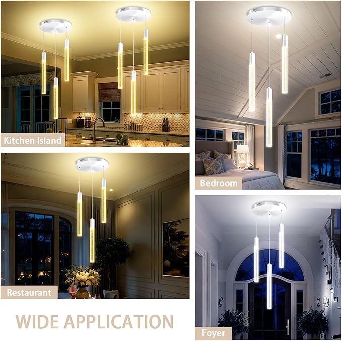 Modern LED Bubble Crystal Chandelier Dimmable Pendant Light Kitchen Island Dining Room Living Room Foyer Corner Hanging Ceiling Fixture Silver 3-Light
