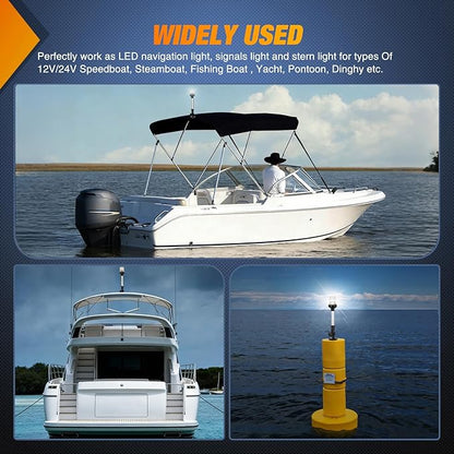 Nilight Marine Boat Stern Light 12Inch White Fold Down Anchor Lights 12V 24V Waterproof 360° Lighting Navigation Lamp for Fishing Sailboat Yacht Pontoon Speedboat Dinghy