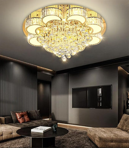 31.4" Gold Modern Crystal Chandeliers for Dining Room LED Dimmable Light Fixtures Flush Mount Light Living Room Bedrooms