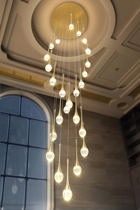 ykolupty Modern Crystal Chandelier 25-Lights Raindrop Chandeliers LED Dimmable High Ceiling Pendant Light Gold Large Chadnelier for Foyer Entrance Living Room