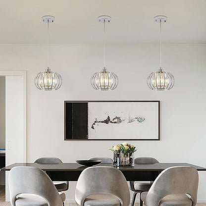 XSDeTu Modern Chrome Pendant Light Fixtures, Mini Crystal Hanging Light Chandelier, Metal Kitchen Island Lighting, Adjustable Pendant Lighting for Kitchen Island, Dining Room, Bedroom, Hallway