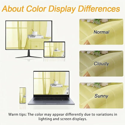 Gwine Short Kitchen Sheer Curtains 36 Inch Length - Light Filtering Voile Small Half Window Curtain for Basement, Rod Pocket Cafe Curtains for Bathroom Cabinet, 42Wx36L Inch, 2 Panels, Lemon