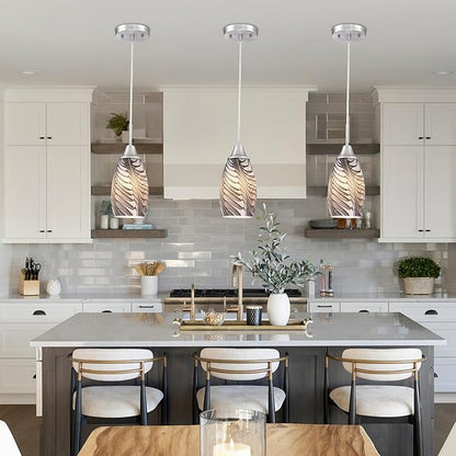 Viinew 1-Pack Mini Glass Pendant Light 4.72" with Handblown Black Gray Marble Art Glass Hanging Light Oval Ceiling Hanging Light Fixture for Dining Room Kitchen Island Cafe Foyer Hallway