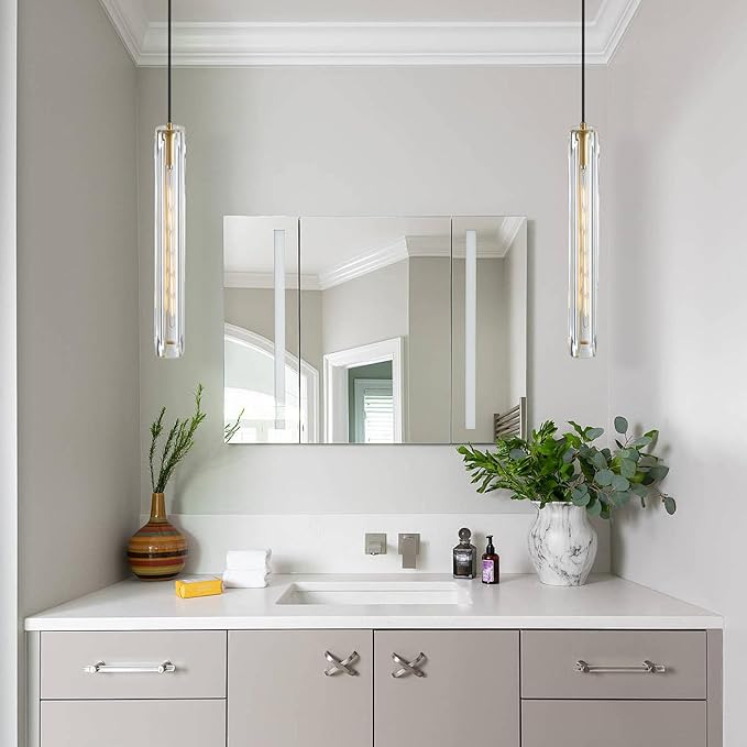 Modern Clear Crystal Pendant Light – Adjustable Ceiling Lamp with Dimmable LED Bulbs, Energy-Efficient Lighting for Kitchen Island, Dining Room, Bathroom, and Bedroom (14.95", 2 Bulbs)