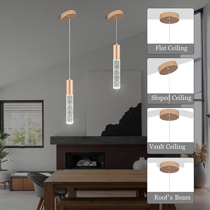 3-Pack Modern Crystal Pendant Light for Kitchen Island, Elegant Gold LED Bubble Hanging Chandelier Lighting Fixture for Dining Room Bedside