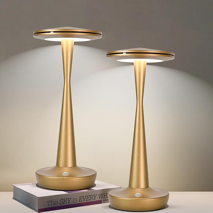 Cordless Rechargeable Table Lamp - 6000mAh Portable LED Battery Operated Table Light - Outdoor Waterproof Dimmable Table Lamps for Restaurant Dining Bedroom Bars Home Patio Outdoor (2 Bronze)