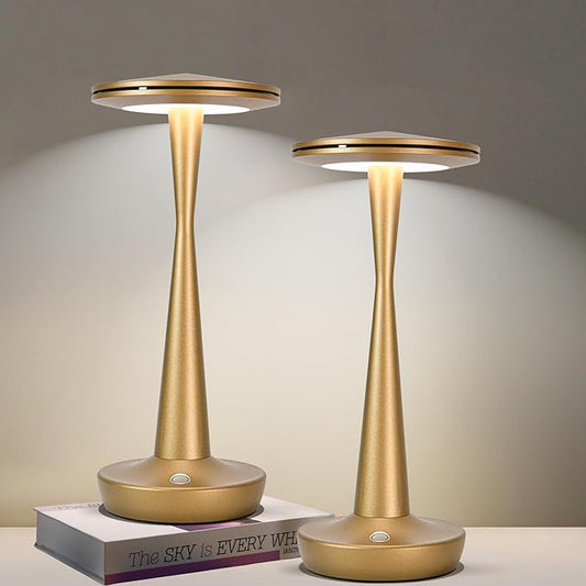 Cordless Rechargeable Table Lamp - 6000mAh Portable LED Battery Operated Table Light - Outdoor Waterproof Dimmable Table Lamps for Restaurant Dining Bedroom Bars Home Patio Outdoor (2 Bronze)