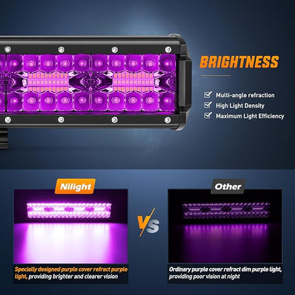 Nilight 12 Inch LED Light Bar Purple Triple Row 240W Flood Spot Combo Off Road Driving Decoration Neon Hunting Lighting for UTV Pick-up Van Boat Tractor