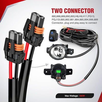 Nilight 16AWG Fog Light Wiring Harness Kit 12V Heavy Duty 5PIN Rocker Switch Relay Blade Fuse Lights Socket Connector Compatible with H11 H9 H8 886 889 892 PGJ13 Bulbs