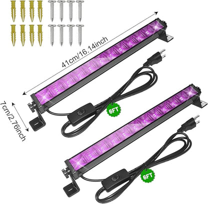 Upgraded 2 Pack 40W LED Black Light Bar,Blacklight with Plug+Switch+6.5ft Cord,Black Lights Party Supplies for Halloween Glow Fluorescent Party Bedroom Game Room Body Paint Stage Lighting