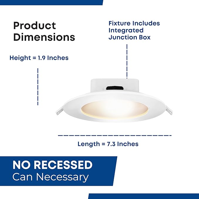 Feit Electric 6" LED Canless Recessed Downlights with Integrated Jbox, 85W Equivalent, Dimmable, 5CCT Selectable White, 90 CRI, 1200 Lumen, LEDR56HOJBX/6WYCA/4, 4 Pack