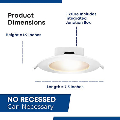 Feit Electric 6" LED Canless Recessed Downlights with Integrated Jbox, 85W Equivalent, Dimmable, 5CCT Selectable White, 90 CRI, 1200 Lumen, LEDR56HOJBX/6WYCA/4, 4 Pack