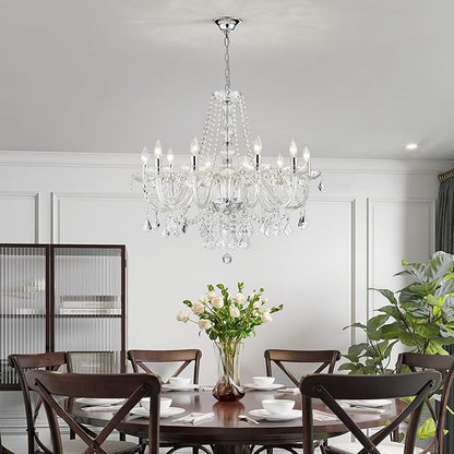 Large Crystal Chandelier, Modern Chrome Crystal Chandeliers for Dining Room Light Fixture, 10-Lights Large Pendant Light Fixtures Luxury Chandelier for Living Room Bedroom Foyer Entryway D26.8''