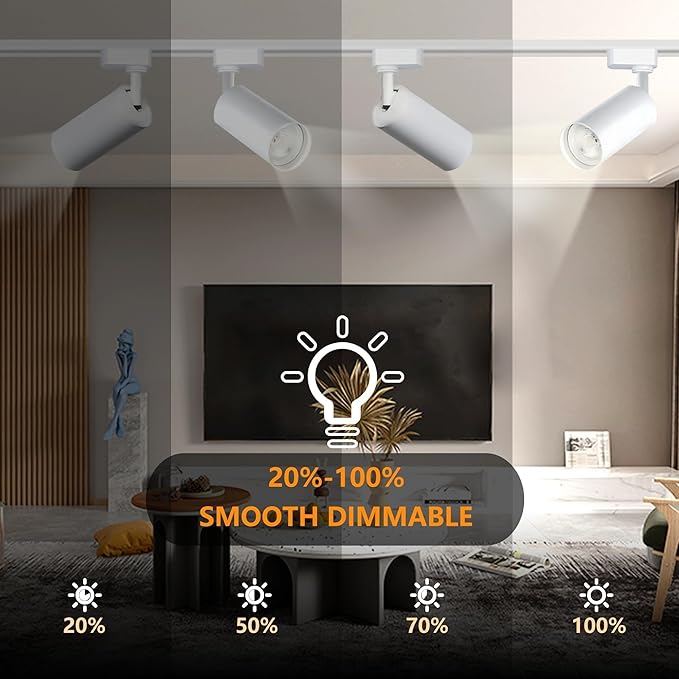 White LED Track Lighting Heads (No Track Rails), 2-Lights 20W Dimmable Track Lights Head Suitable for H Type Rails 6000K Cool White Ceiling Spotlight Fixture for Indoor Home Commercial