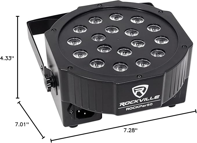Rockville RockPAR50 24W LED RGB Par Can Wash Light with DMX, Sound-Activated Mode, Power Daisy-Chain, Dual Bracket for DJs and Club Lighting