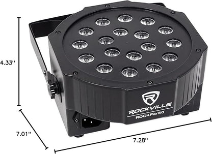 Rockville RockPAR50 24W LED RGB Par Can Wash Light with DMX, Sound-Activated Mode, Power Daisy-Chain, Dual Bracket for DJs and Club Lighting