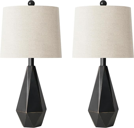 PoKat 23'' Farmhouse Table Lamps Set of 2, Black Bedside Lamps for Bedroom Night Stands, Modern Nightstand Lamps for Living Room, End Side Table, Black