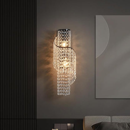 K9 Crystal Wall Sconces, Adjustable 3-Color LED Wall Light with Titanium Black Metal Frame, Modern Living Room/Bathroom/Bedroom Lighting Fixture (Easy Install)