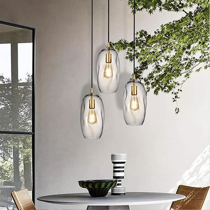 Gold Pendant Light Fixtures Adjustable Modern Kitchen Island Lighting Glass Organic Ceiling Hanging Light Fixtures for Bar, Counter, Patio, Over Sink, Dining Room,Table 12.5'' Height - Transparent