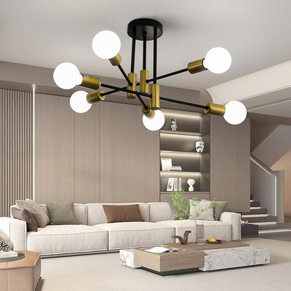 20.5 Inch Black and Gold Sputnik Ceiling Light Fixture 6-Light Black and Gold Sputnik Chandeliers, Mid Century Chandelier Modern Chandelier for Dining Room, Living Room, Bedroom, E26 Base