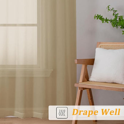 Gwine Taupe Sheer Curtains 90 Inches Long 2 Panels Set, Light Filtering Solid Filmy Drapes for Living Room Bedroom, Elegant Soft Rod Pocket Voile Sheer Window Curtains, 42Wx90L Inch, 2PCS, Taupe