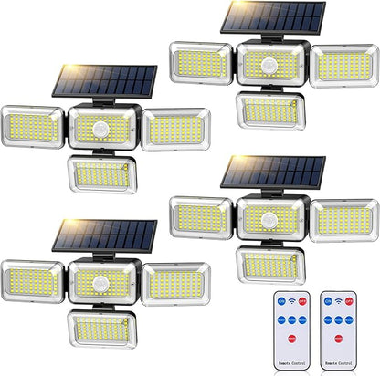 Solar Lights Outdoor, 288 LED 2800LM Motion Sensor Outdoor Light with Remote Control, 4 Heads IP65 Waterproof Solar Flood Security Lights for Outside Patio Wall -4PACK