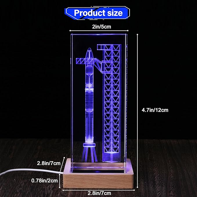 【Collector's Gifts】 SpaceX Starship Crystal Lamp, 3D Laser-Etched Rocket Night Light, Ultimate Gift for Space Enthusiasts, Sci-Fi Fans & Mars Dreamers (Regular)