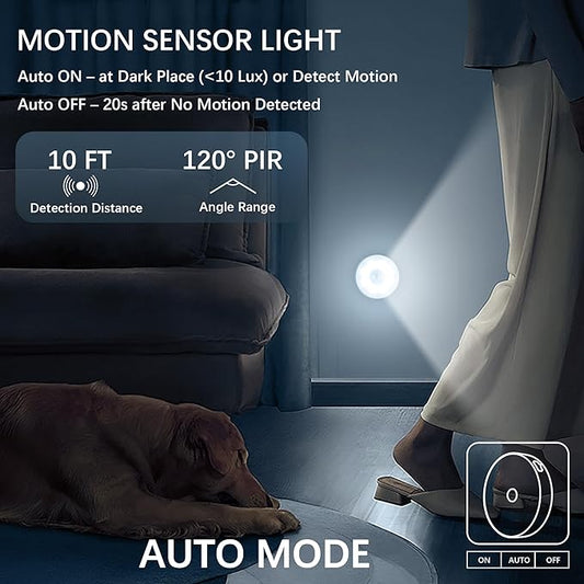 Under Cabinet Light Motion Sensor - Rechargable Closet Puck Lights, Stick on Night Lighting Magnet, Under Counter Lights Kitchen, LED Montion Sensor Light, Wireless Locker Nightlights 3-Pack