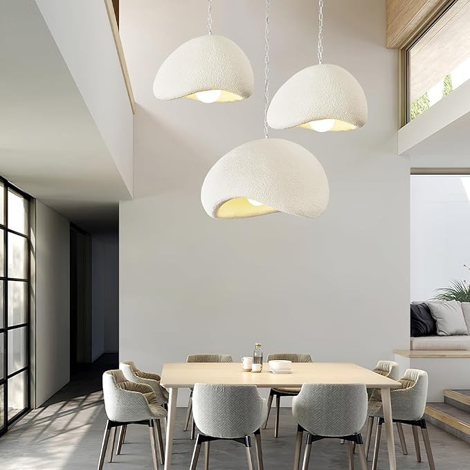Wabi Sabi Pendant Lights,11.8in White Modern Pendant Light Resin Hanging Lamp Kitchen Island Lighting Modern Japandi Chandelier for Dining Room Bedroom Hallway Restaurant Foyer