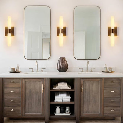 KUZZULL Modern Wall Sconces, Set of 2 Brushed Brass Gold, Frosted Glass Shade, Indoor Wall Mounted Lights, Bathroom Sconces, 36 cm, for Bedroom Wall Lamp