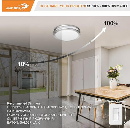 14IN Double Ring LED Ceiling Light Fixture, 21W, 1600LM, with 5CCT 2700K-5000K Adjustable, Dimmable Flush Mount Light Fixture for Hallway, Bedroom, Kitchen, ETL Listed - 4PK